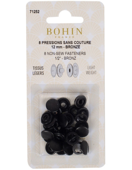 Packung mit 8 nahtlosen Jersey-Druckknöpfen 12 mm Bohin - Bronze