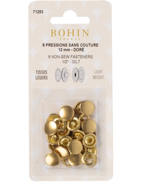 Schachtel mit 8 nahtlosen Jersey-Druckknöpfen 12 mm Bohin - Gold