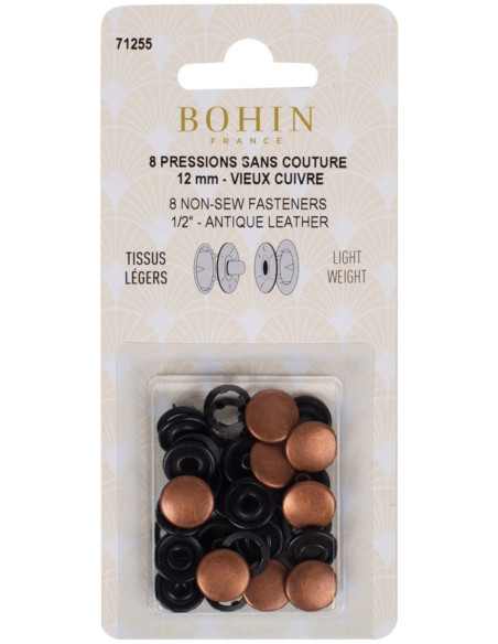 Packung mit 8 nahtlosen Jersey-Druckknöpfen 12 mm Bohin - Kupfer