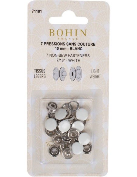 Schachtel mit 7 nahtlosen Druckknöpfen Jersey 10 mm Bohin - Weiß