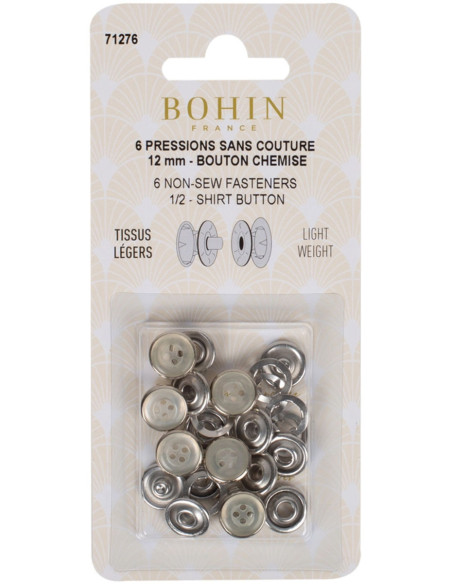 Packung mit 6 nahtlosen Druckknöpfen Jersey 12 mm Bohin - Perlmutt