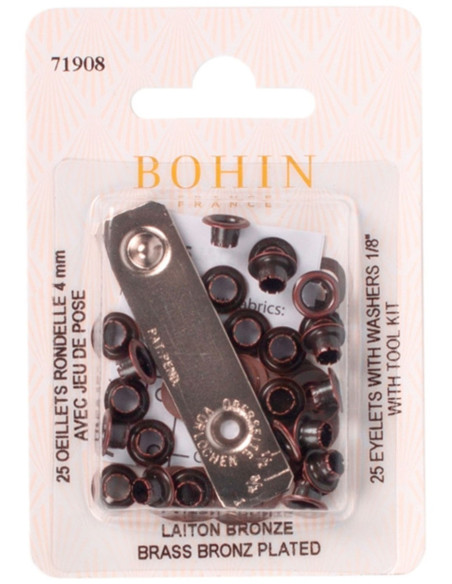 Box 25 Ösen 4 mm mit Unterlegscheiben und Setzwerkzeug Bohin - Bronze