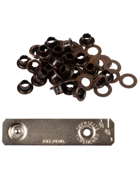 Box 25 Ösen 4 mm mit Unterlegscheiben und Setzwerkzeug Bohin - Bronze