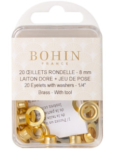 Box 20 Ösen 8 mm mit Unterlegscheiben und Setzwerkzeug Bohin - Gold