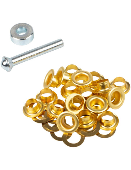 Box 20 Ösen 8 mm mit Unterlegscheiben und Setzwerkzeug Bohin - Gold