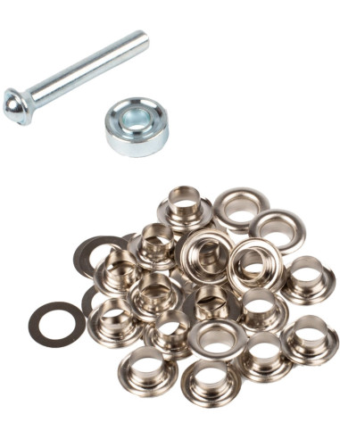 Box 20 Ösen 8 mm mit Unterlegscheiben und Setzwerkzeug Bohin - Silber