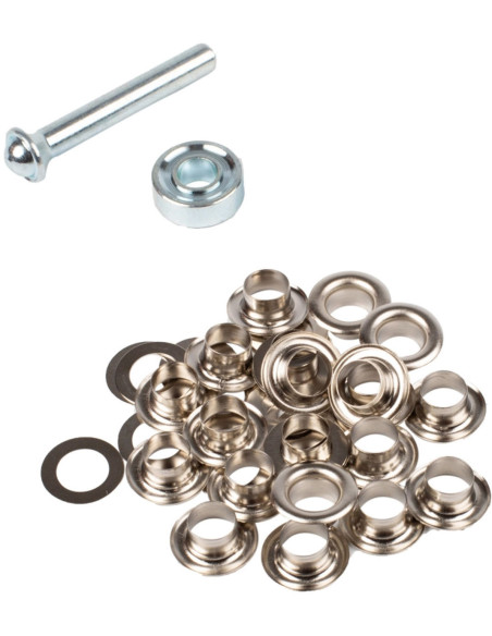 Box 20 Ösen 8 mm mit Unterlegscheiben und Setzwerkzeug Bohin - Silber