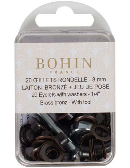Box 20 Ösen 8 mm mit Unterlegscheiben und Setzwerkzeug Bohin - Bronze