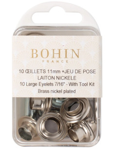 Box 10 Ösen 11 mm mit Unterlegscheiben und Setzwerkzeug Bohin - Silber