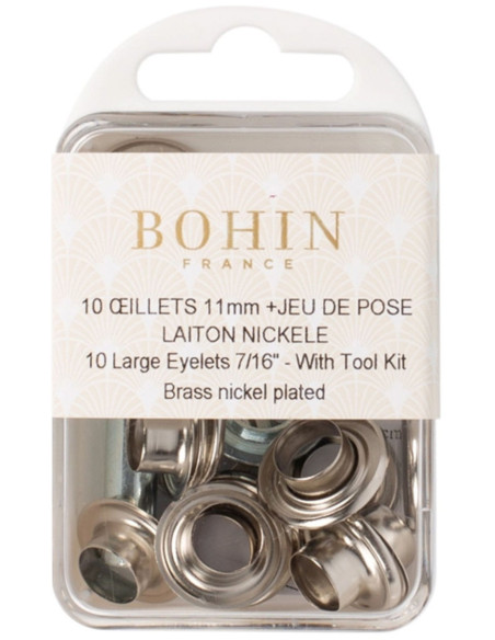 Box 10 Ösen 11 mm mit Unterlegscheiben und Setzwerkzeug Bohin - Silber