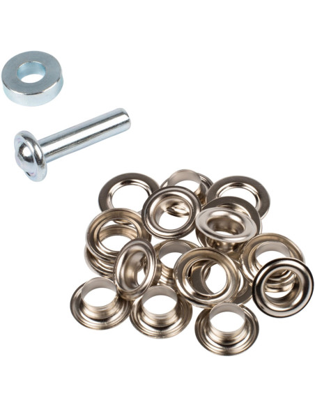 Box 10 Ösen 11 mm mit Unterlegscheiben und Setzwerkzeug Bohin - Silber