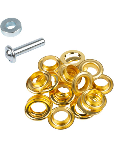 Schachtel mit 10 Ösen 14 mm mit Unterlegscheiben und Setzwerkzeug Bohin - Gold