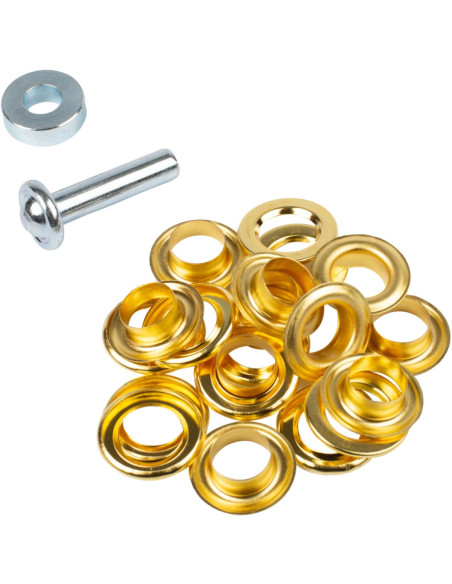 Schachtel mit 10 Ösen 14 mm mit Unterlegscheiben und Setzwerkzeug Bohin - Gold