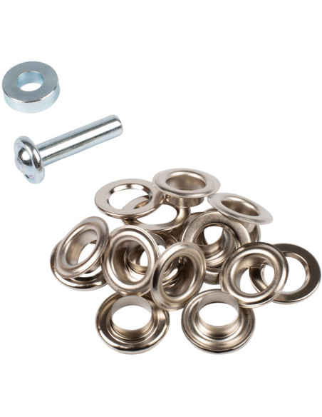 Box 10 Ösen 14 mm mit Unterlegscheiben und Setzwerkzeug Bohin - Silber