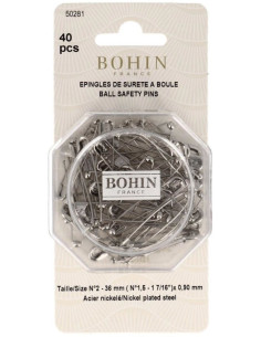 Schachtel mit 40 Sicherheitsnadeln mit Kugel, 36 mm, Bohin