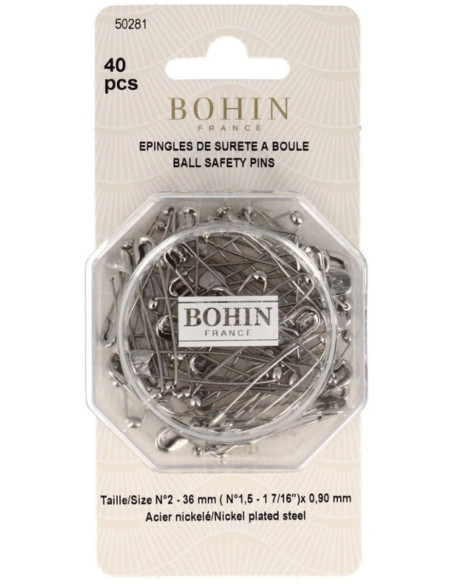 Schachtel mit 40 Sicherheitsnadeln mit Kugel, 36 mm, Bohin