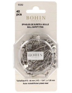 Schachtel mit 40 Sicherheitsnadeln mit Kugel, 44 mm, Bohin