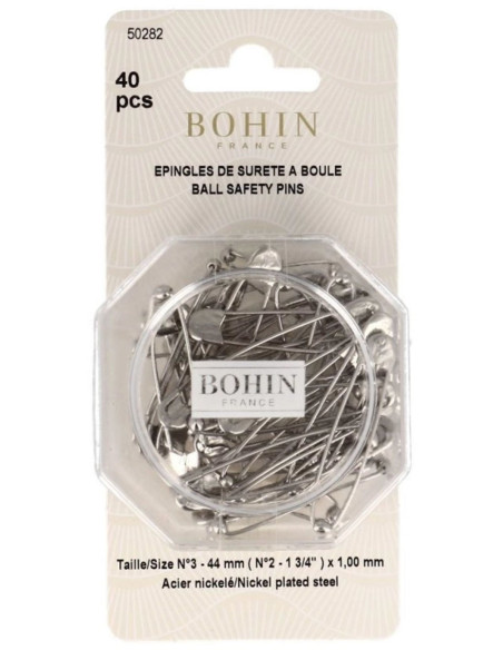 Schachtel mit 40 Sicherheitsnadeln mit Kugel, 44 mm, Bohin