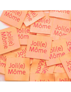 Satz von 5 gewebten Aufnähern zum Annähen Joli(e) Môme Pfirsich