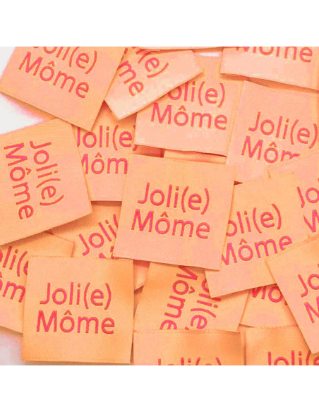 Satz von 5 gewebten Aufnähern zum Annähen Joli(e) Môme Pfirsich