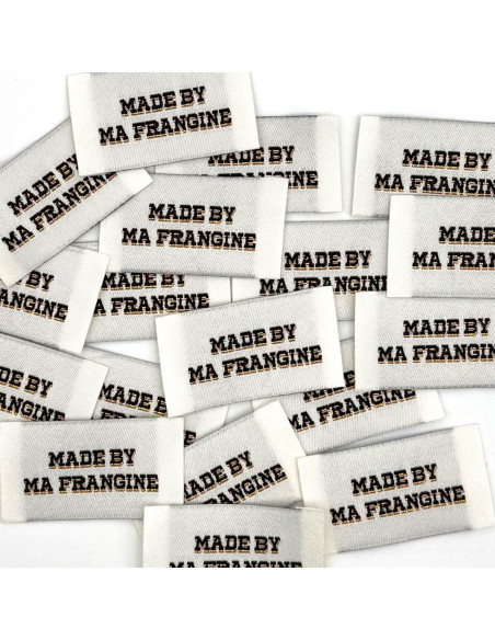 Satz von 5 gewebten Etiketten zum Aufnähen Made By Ma Frangine - Schwarz und Gold