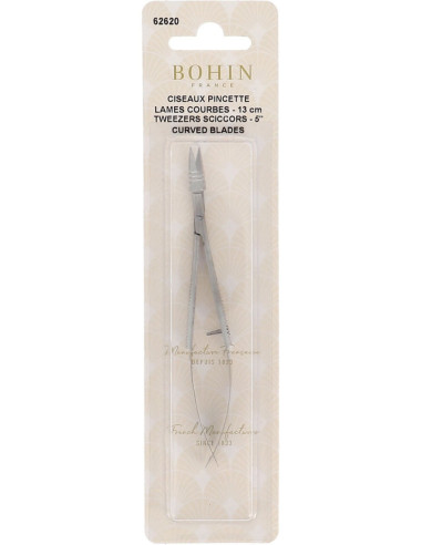 Stickschere Pinzette gebogene Klingen 13 cm Bohin