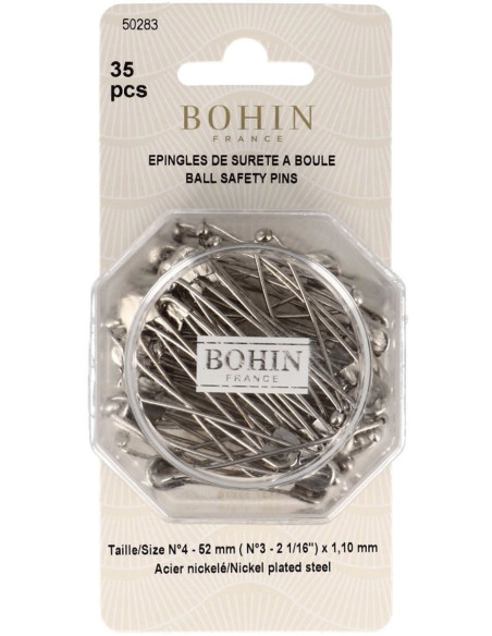 Schachtel mit 35 Sicherheitsnadeln mit Kugel, 52 mm, Bohin