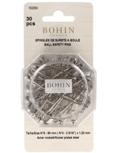 Schachtel mit 30 Sicherheitsnadeln mit Kugel, 58 mm, Bohin