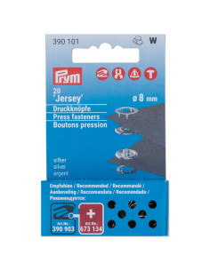 Nachfüllpackung mit 20 Jersey-Druckknöpfen 8 mm Silber