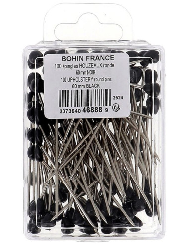 Schachtel mit 100 runden schwarzen Polsternägeln Bohin