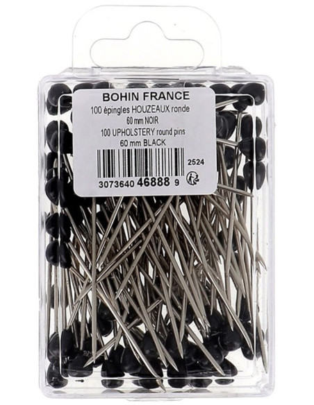 Schachtel mit 100 runden schwarzen Polsternägeln Bohin