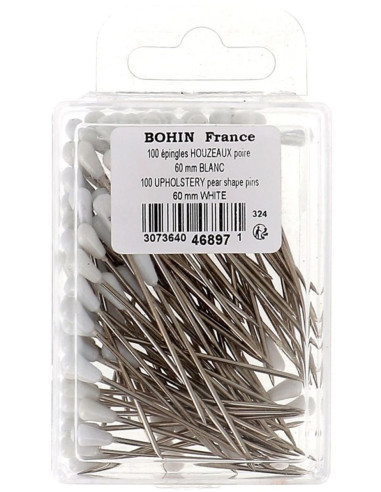 Schachtel mit 100 weißen Birnen-förmigen Polsternägeln von Bohin.