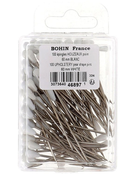 Schachtel mit 100 weißen Birnen-förmigen Polsternägeln von Bohin.