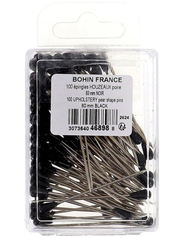 Schachtel mit 100 Polsternägeln in Birnenform, schwarz, Bohin.