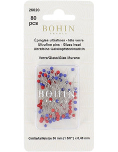 Schachtel mit 80 ultrafeinen Stecknadeln mit Murano-Glaskopf Bohin