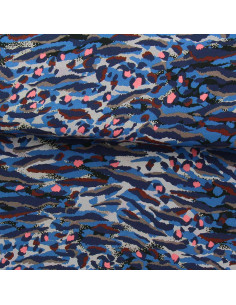 Fantasie Viskosestoff - Bengalblau und Koralle