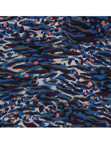 Fantasie Viskosestoff - Bengalblau und Koralle