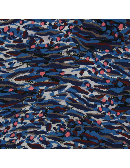 Fantasie Viskosestoff - Bengalblau und Koralle
