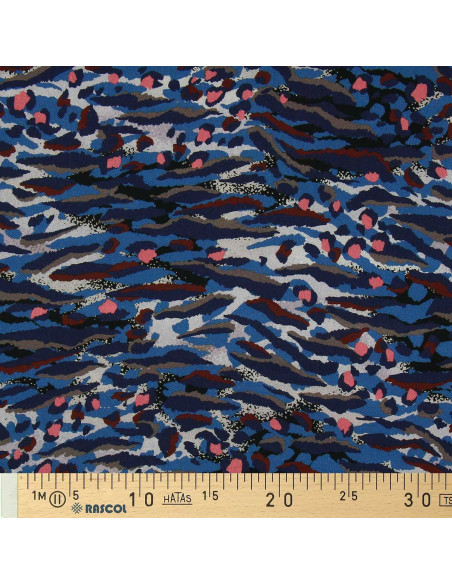 Fantasie Viskosestoff - Bengalblau und Koralle