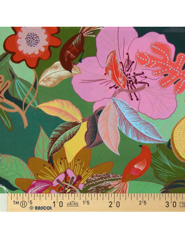 Fantasie-Viskosestoff - Xodius grün und rosa