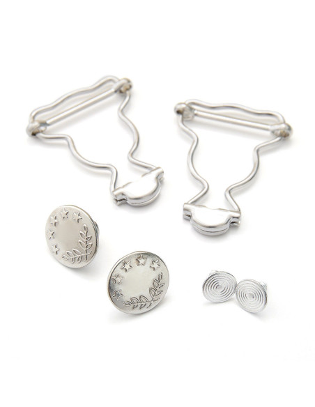 Set mit 2 Schnallen für Latzhose 25 mm mit Jeansknöpfen - Silber
