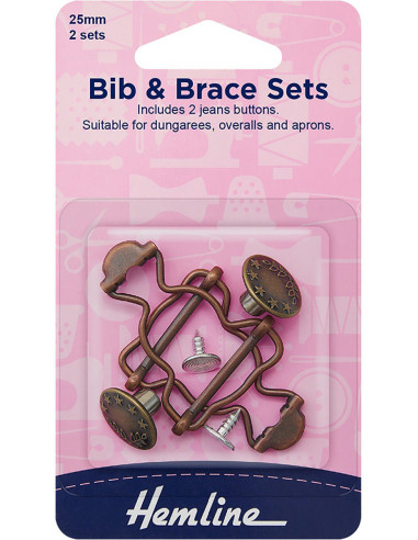 Set aus 2 Schnallen für Latzhose 25 mm mit Jeansknöpfen - Bronze