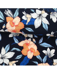 Lycra-Badeanzugstoff - Blumen auf schwarzem Hintergrund