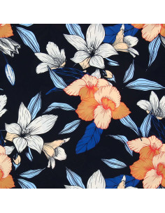 Lycra-Badeanzugstoff - Blumen auf schwarzem Hintergrund 2
