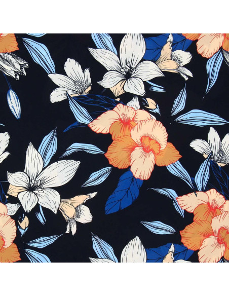 Lycra-Badeanzugstoff - Blumen auf schwarzem Hintergrund