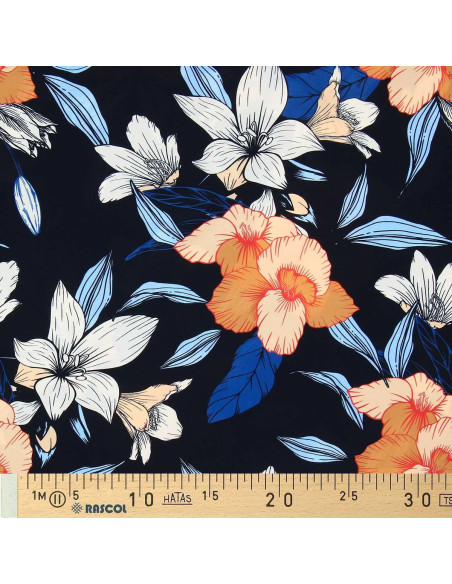 Lycra-Badeanzugstoff - Blumen auf schwarzem Hintergrund