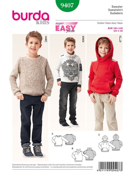 Sweatshirt-Schnittmuster - Burda 9407