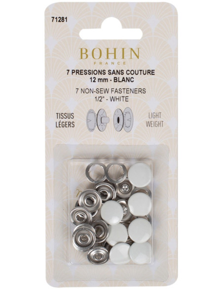 Box mit 7 nahtlosen Druckknöpfen Jersey 12 mm Bohin - Weiß