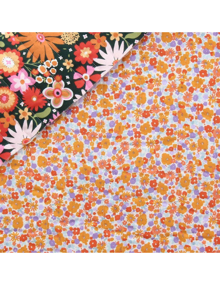 Gesteppter Baumwollstoff - Kindheit grün und orange