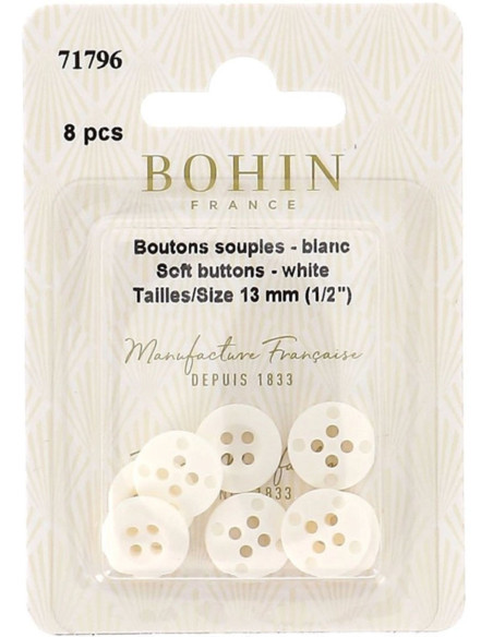 Weiche weiße Knöpfe zum Annähen für Pyjamas und Homewear von Bohin.